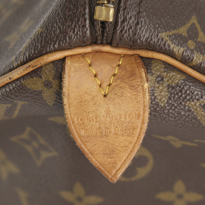 Borsa Louis Vuitton Speedy 40 in tela monogram marrone e pelle naturale - Detail D3