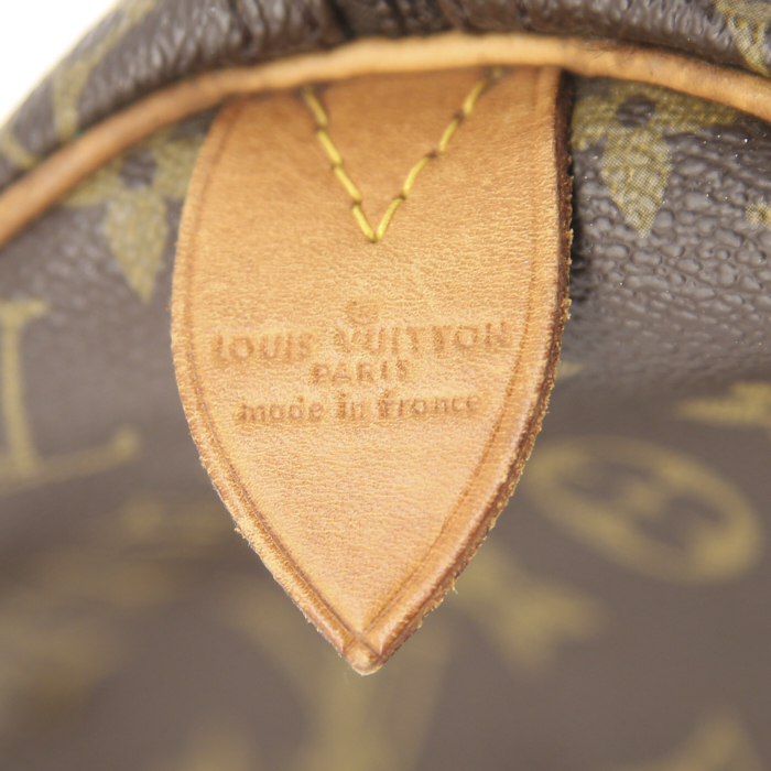 Sac à main Louis Vuitton Speedy 40 en toile monogram marron et cuir naturel - Detail D3