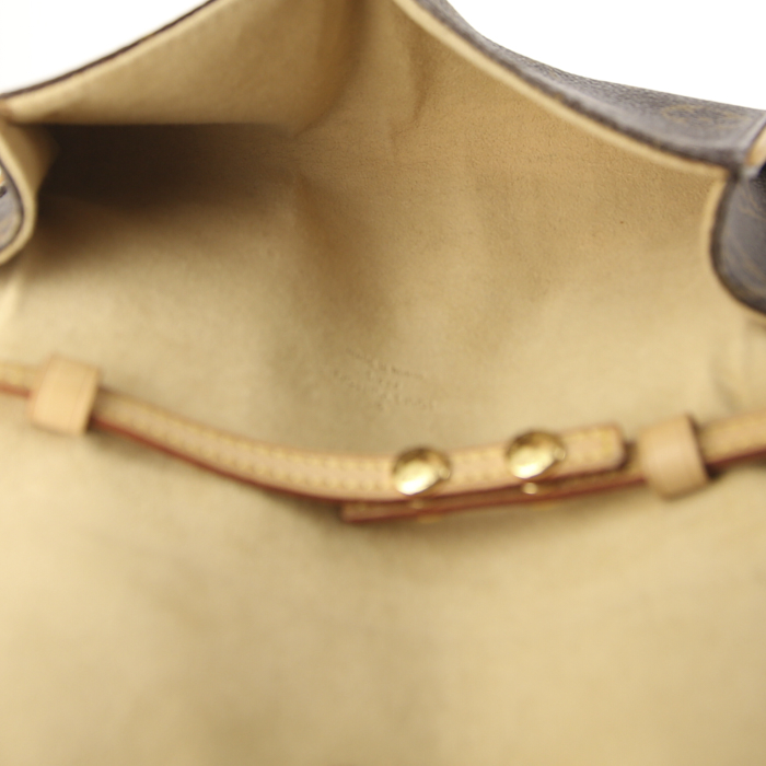 Pochette Louis Vuitton Twin en toile monogram marron et cuir naturel - Detail D2