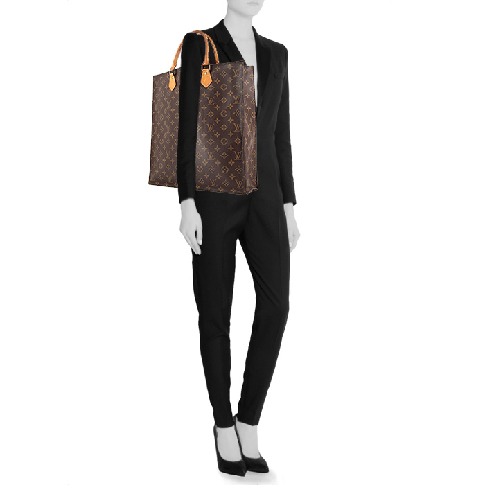 Louis Vuitton Sac Plat shopping bag in monogram canvas and natural leather - Detail D1