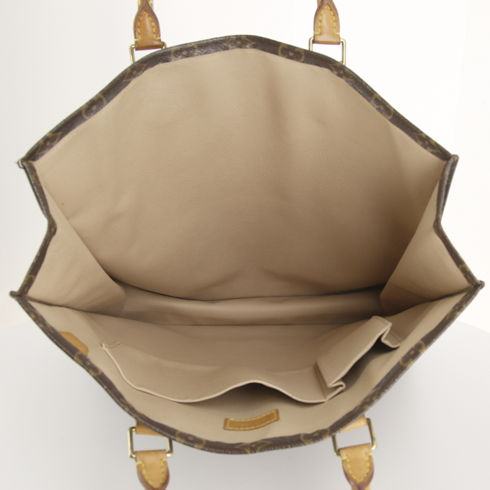 Louis Vuitton Sac Plat shopping bag in monogram canvas and natural leather - Detail D2