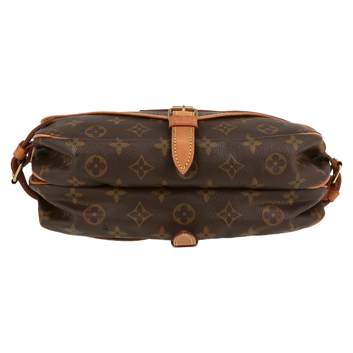 Borsa a tracolla Louis Vuitton  Saumur modello piccolo  in tela monogram cerata marrone e pelle naturale - Detail D1
