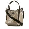 Tod's G-Bag shopping bag in taupe coated canvas and brown leather - 00pp thumbnail
