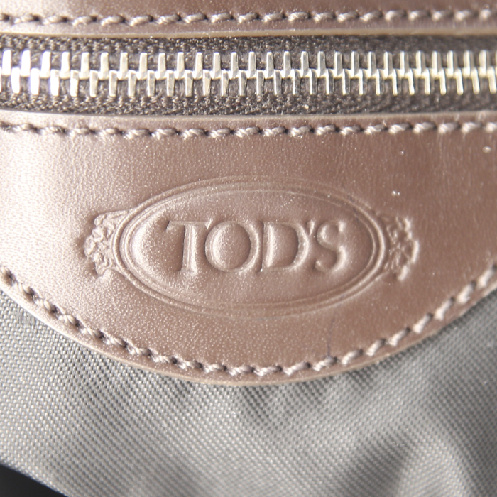 Tod's G-Bag shopping bag in taupe coated canvas and brown leather - Detail D4