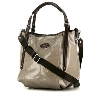 Shopping bag Tod's G-Bag in tela cerata color talpa e pelle marrone