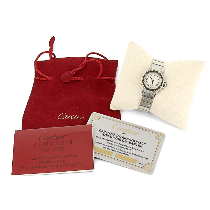 Cartier Santos Ronde watch in gold and stainless steel - Detail D2