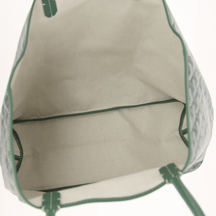 Sac cabas Goyard Saint-Louis petit modèle en toile monogram enduite vert-sapin et cuir vert-sapin - Detail D2