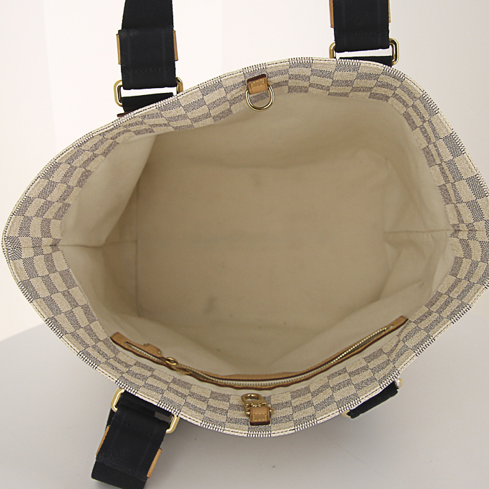 Bolso Cabás Louis Vuitton en lona a cuadros azul celeste y cuero natural - Detail D2