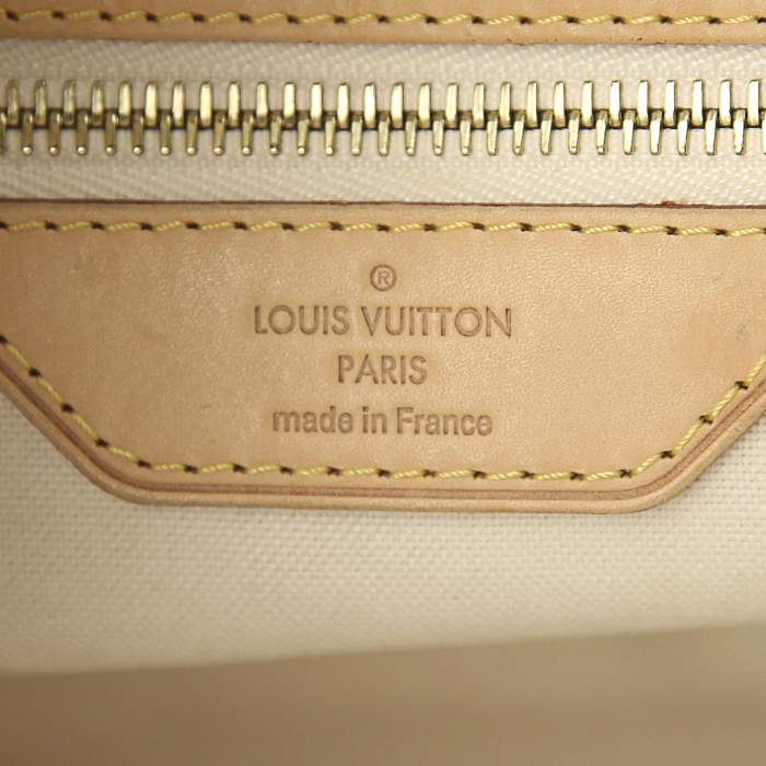 Louis Vuitton shopping bag in azur damier canvas and natural leather - Detail D3