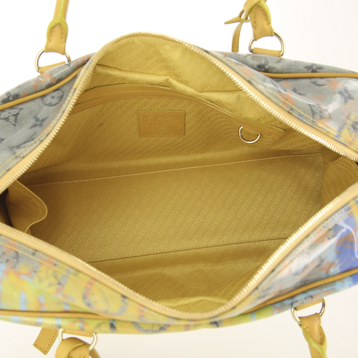 Bolso de mano Louis Vuitton Editions Limitées en lona Monogram multicolor amarilla, azul, roja y gris y cuero amarillo - Detail D2