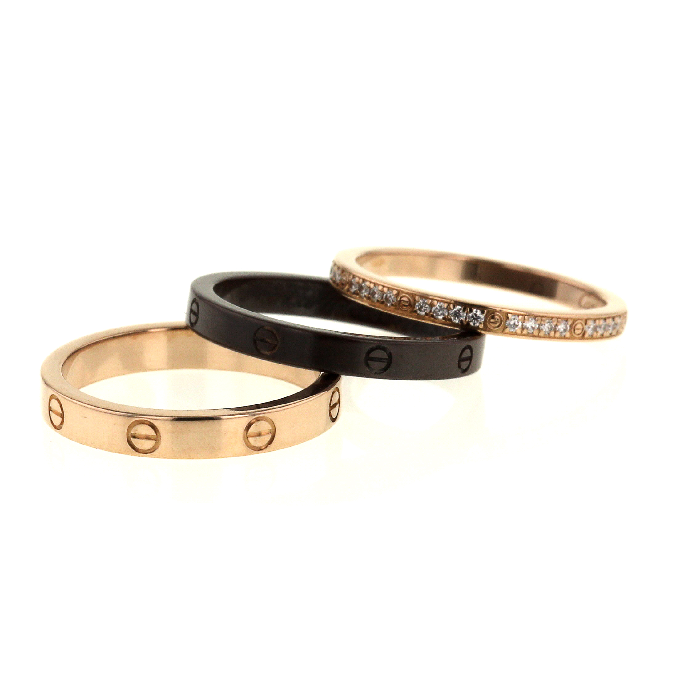 Bague trois corps Cartier Love en or rose,  céramique marron et diamants - Detail D2