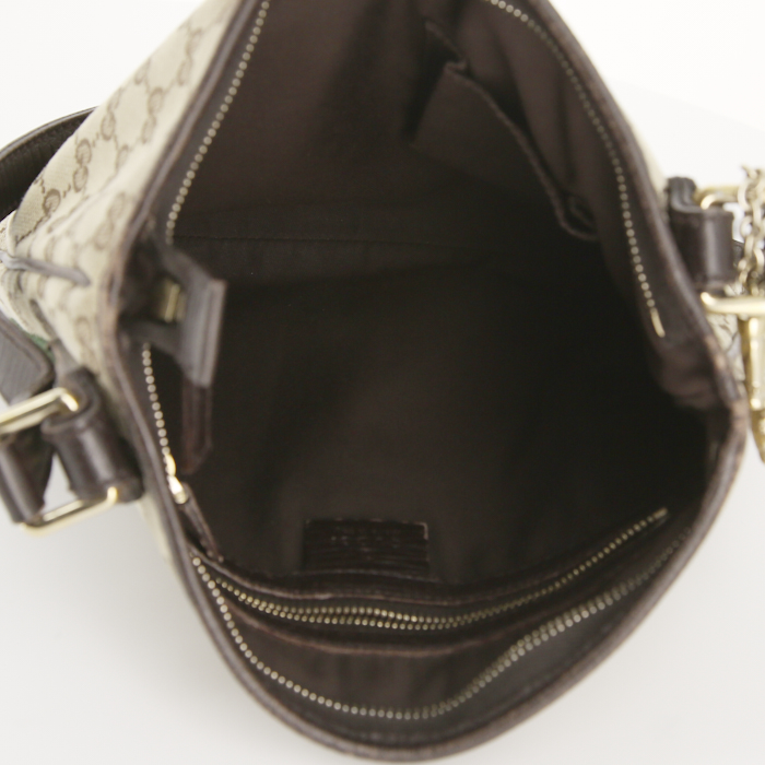 Bolso bandolera Gucci en lona Monogram beige y marrón y cuero marrón - Detail D2