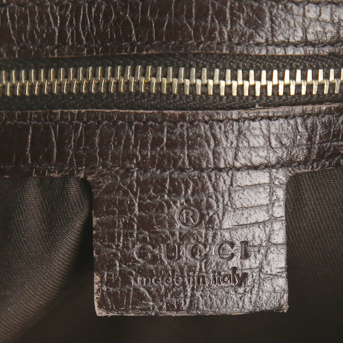 Borsa a tracolla Gucci in tela monogram beige e marrone e pelle marrone - Detail D3