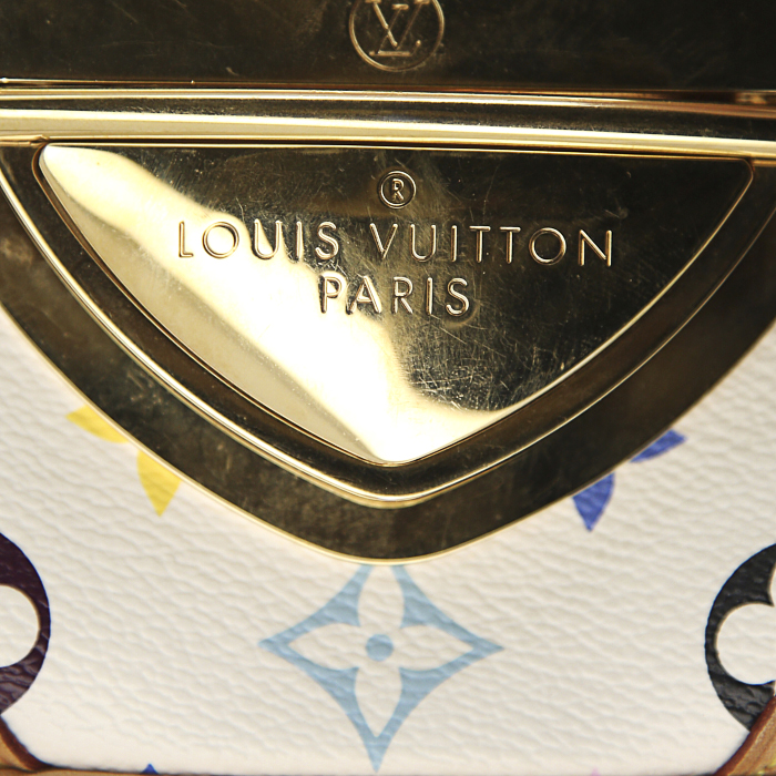 Louis Vuitton Beverly handbag in white multicolor monogram canvas and natural leather - Detail D4