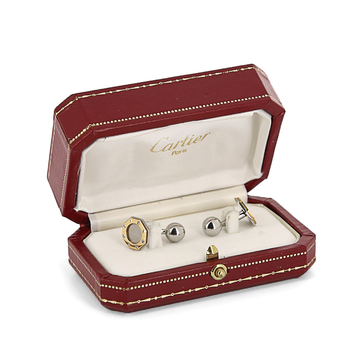 Cartier Santos pair of cufflinks in yellow gold and stainless steel - Detail D2