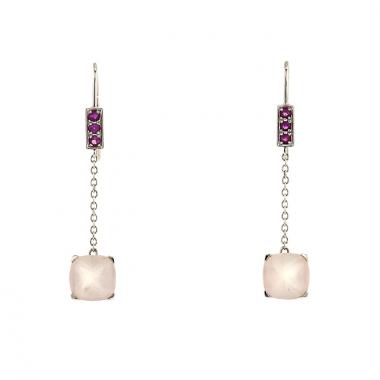 Paire de pendants d'oreilles Mauboussin Gueule d'Amour en or blanc et saphirs roses et en quartz rose