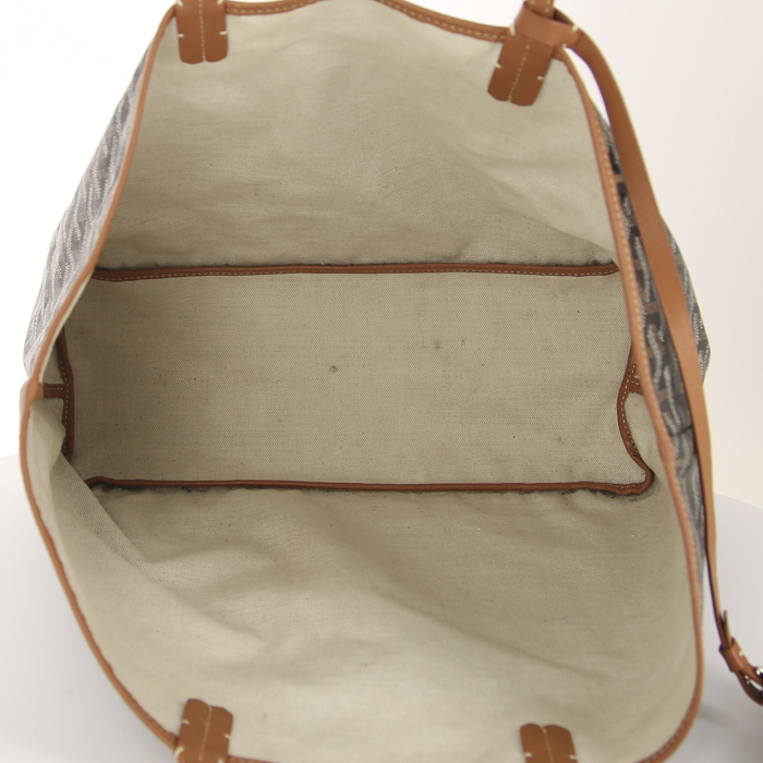 Bolso Cabás Goyard Saint-Louis modelo pequeño en lona Monogram revestida negra y cuero marrón - Detail D2