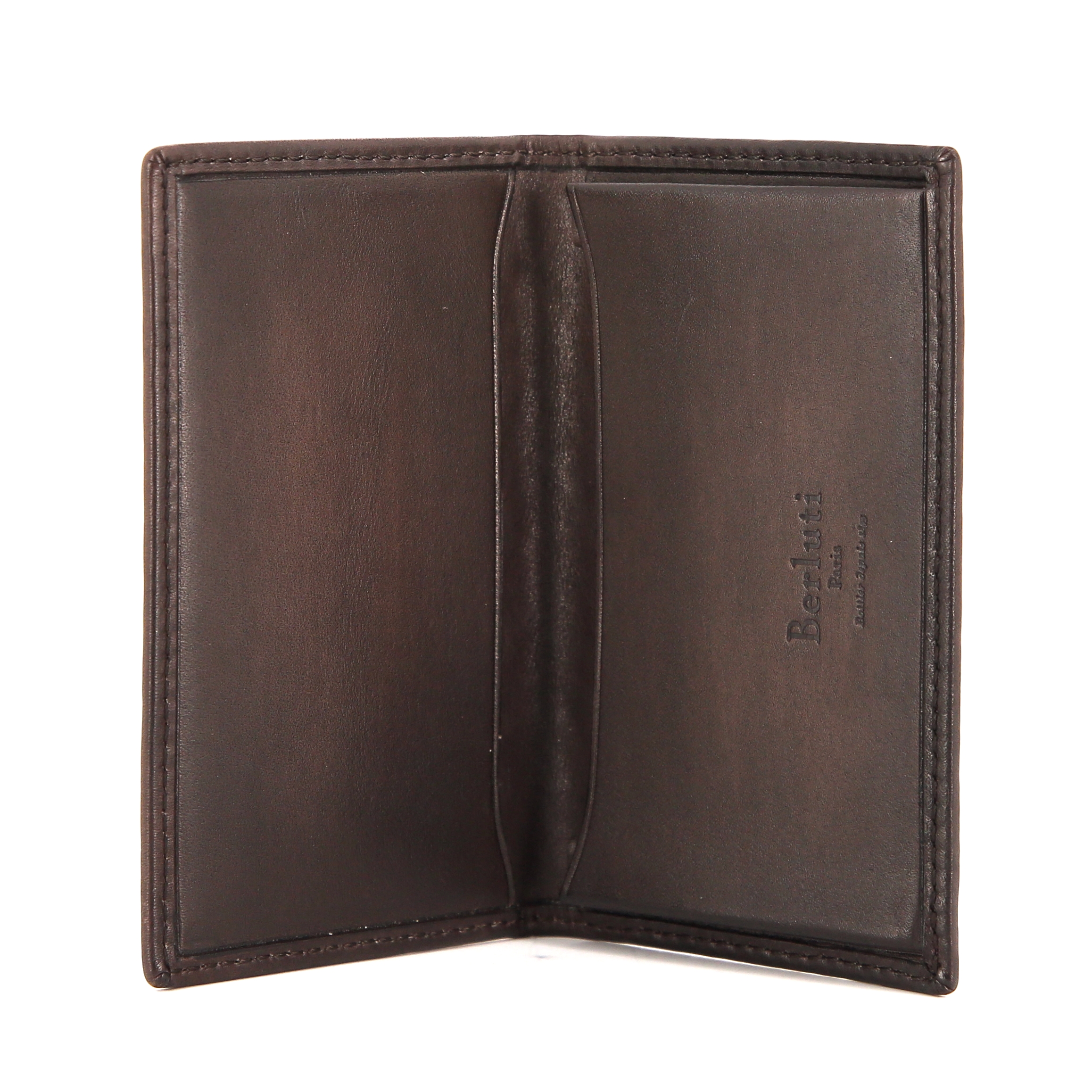Berluti card wallet in dark brown and beige shading braided leather - Detail D2