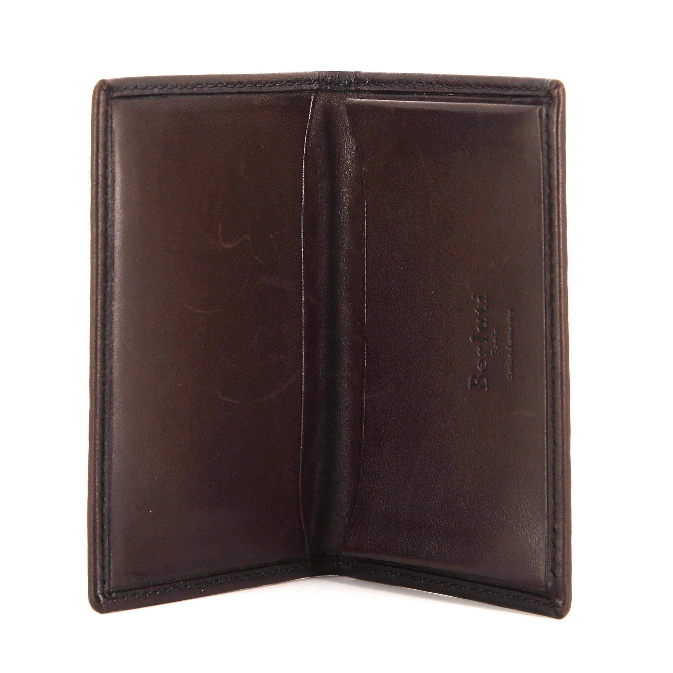 Berluti card wallet in dark brown and beige shading braided leather - Detail D3