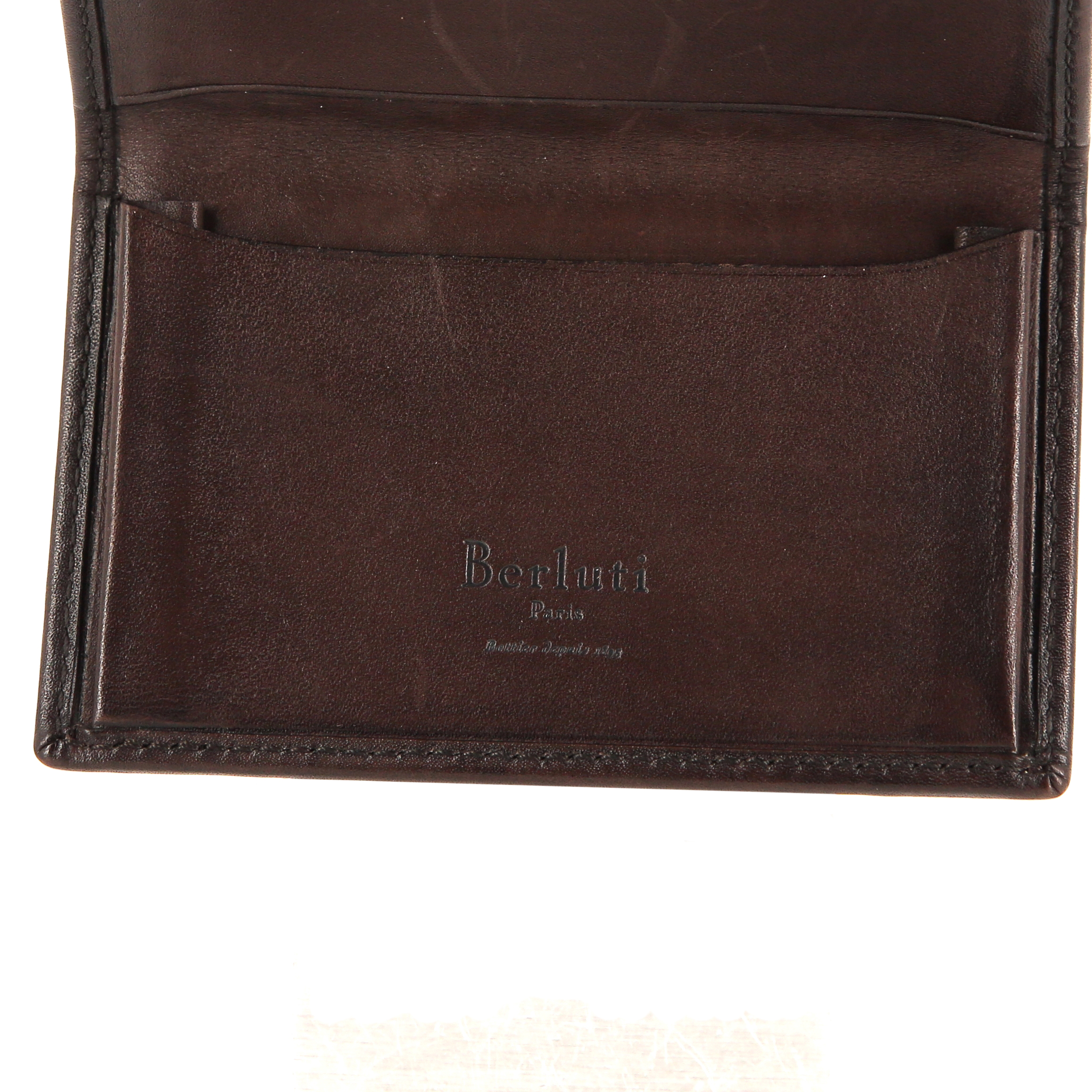 Berluti card wallet in dark brown and beige shading braided leather - Detail D4