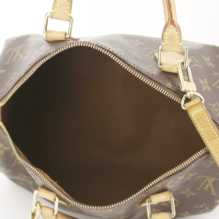 Bolso bandolera Louis Vuitton Speedy 30 en lona Monogram y cuero natural - Detail D3
