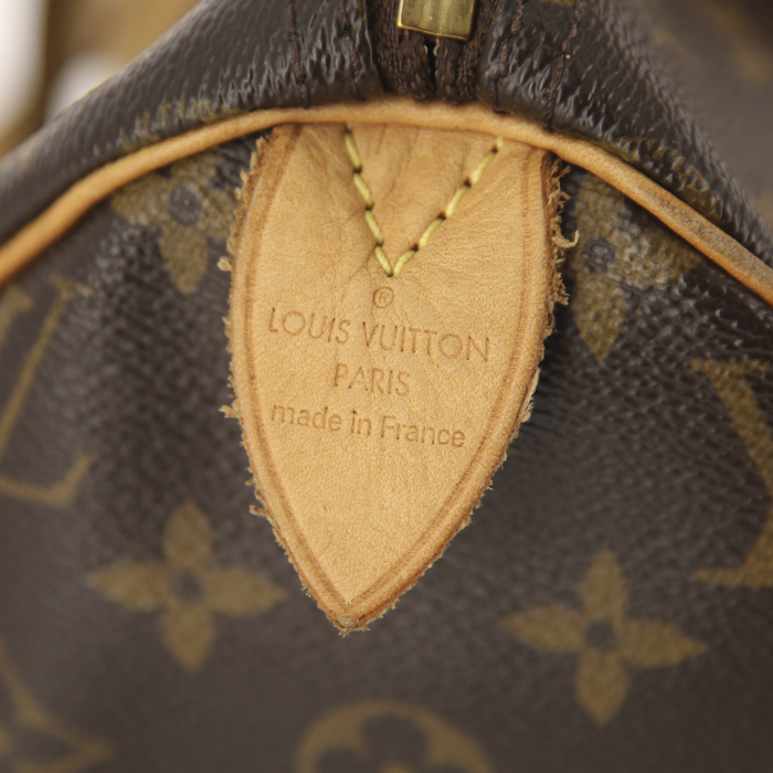 Bolso bandolera Louis Vuitton Speedy 30 en lona Monogram y cuero natural - Detail D4
