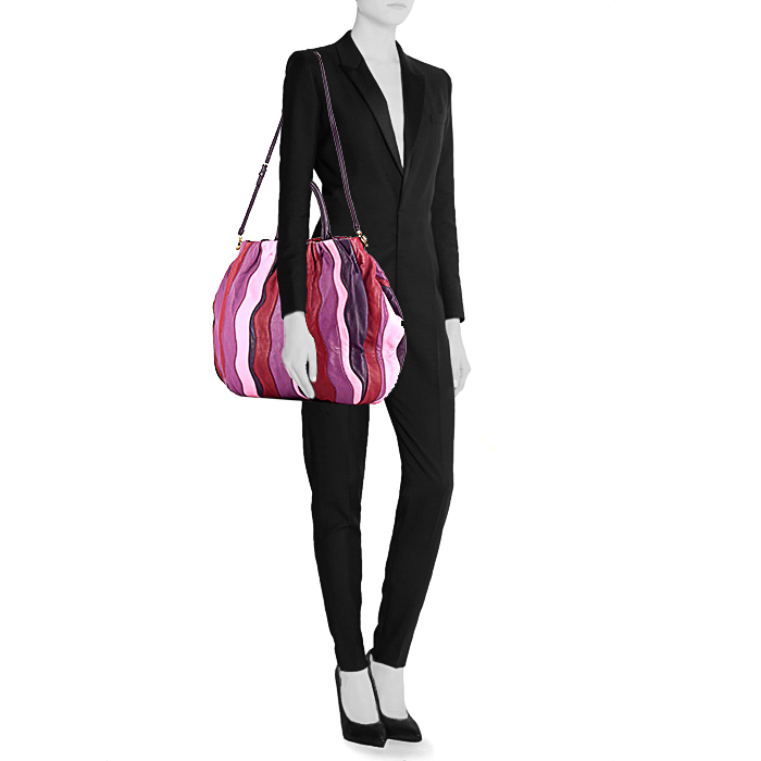 Bolso de mano Prada en cuero rojo, rosa y violeta - Detail D1