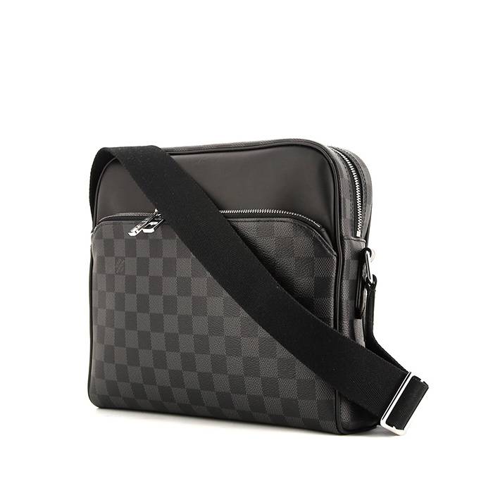 Louis Vuitton Cufflinks Damier Leather Black x Silver with Case &  Leather Pouch