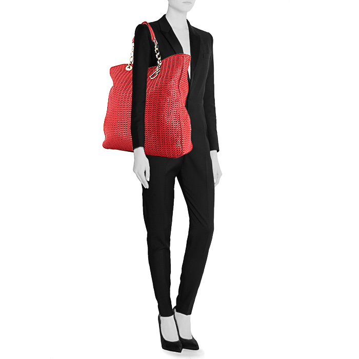 Dior Soft shopping bag in red braided leather - Detail D1