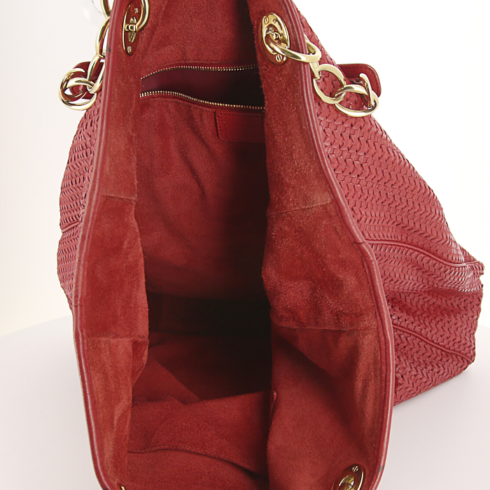 Sac cabas Dior Soft en cuir tressé rouge - Detail D5