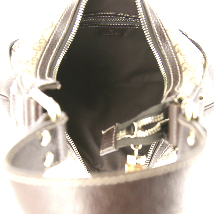 Borsa Gucci Bamboo in tela monogram grigia e pelle di Pecari marrone - Detail D2