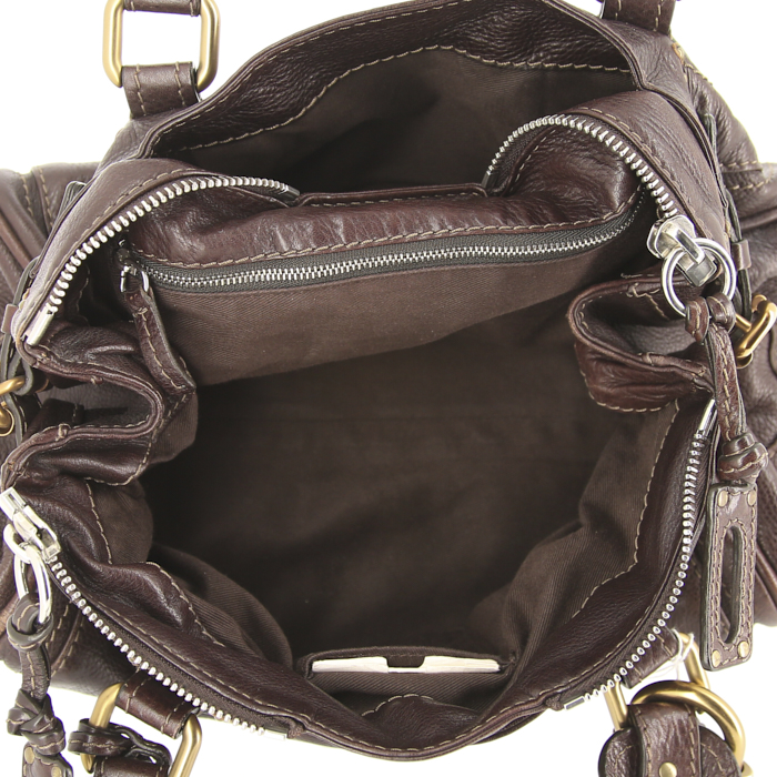 Sac à main Chloé Paddington en cuir grainé marron - Detail D2