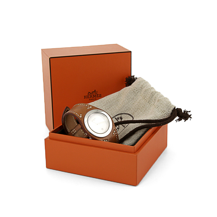 Hermes Harnais watch in brown leather and stainless steel Circa 2000 - Detail D2
