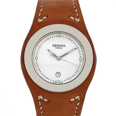 Orologio Hermes Harnais in pelle marrone caramello e acciaio Circa  2000