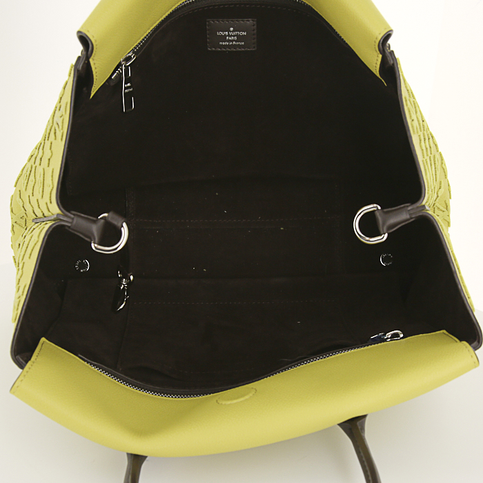 Borsa Louis Vuitton in pelle giallo Lime e marrone cioccolato e velluto giallo Lime - Detail D2