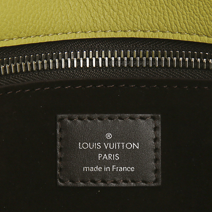 Bolso de mano Louis Vuitton en cuero amarillo Lime y marrón chocolate y terciopelo amarillo Lime - Detail D3