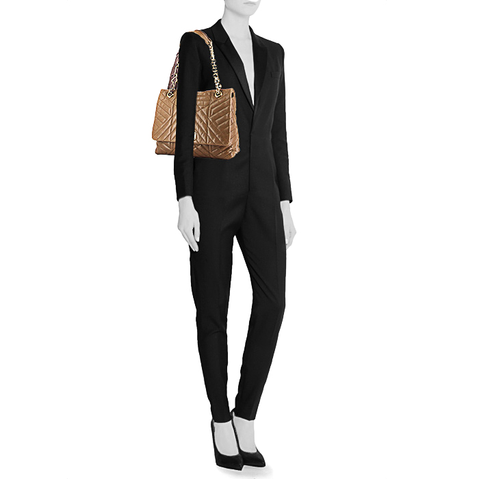 Lanvin Happy handbag in taupe chevron quilted leather - Detail D1