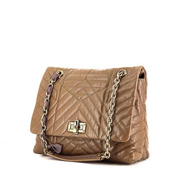Sac à main Lanvin Happy en cuir matelassé chevrons taupe