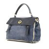 Yves Saint Laurent Muse Two large model handbag in blue and dark blue leather and beige canvas - 00pp thumbnail
