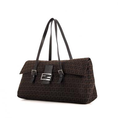 Fendi handbag in brown and black monogram canvas and black leather