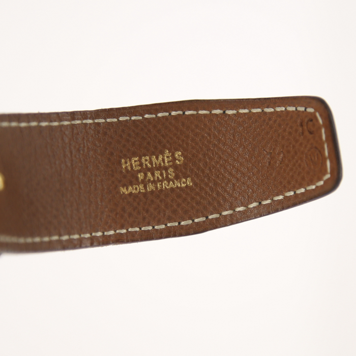 Ceinture Hermes en cuir box noir et cuir epsom gold - Detail D1