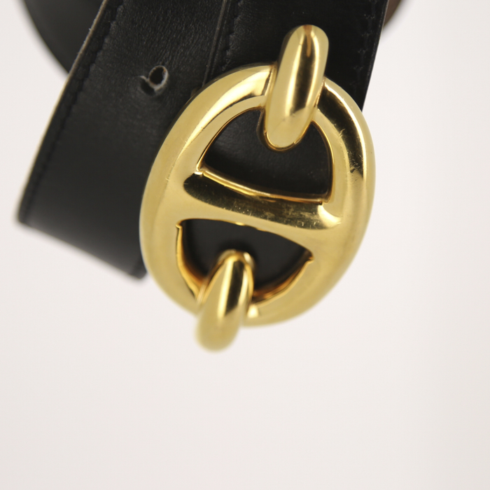 Ceinture Hermes en cuir box noir et cuir epsom gold - Detail D2