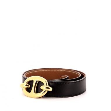 Ceinture Hermes en cuir box noir et cuir epsom gold