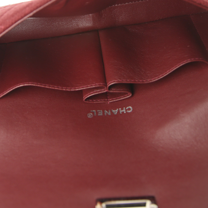 Chanel East West handbag in red quilted canvas and red patent leather - Detail D2