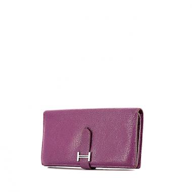 Portefeuille Hermès Béarn en cuir grainé violet