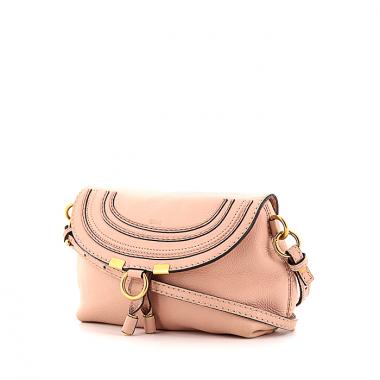 Bolso bandolera Chloé Marcie modelo pequeño en cuero rosa pálido