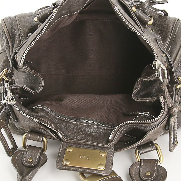 Bolso de mano Chloé Paddington en cuero granulado marrón - Detail D2