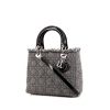 Dior Lady Dior medium model handbag in grey canvas cannage and black patent leather - 00pp thumbnail