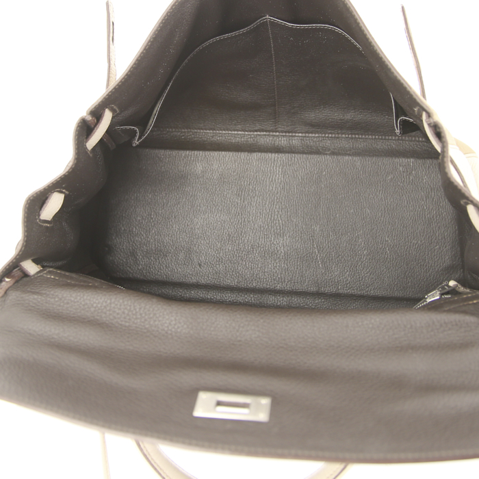 Bolso de mano Hermes Kelly 35 cm en cuero togo tricolor beige arcilla, color arena y marrón - Detail D3