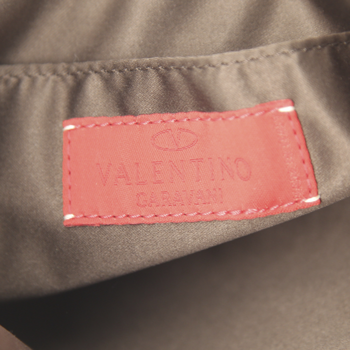 Valentino Garavani handbag in beige jute canvas and brown leather - Detail D3